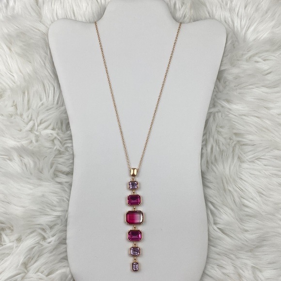 a new day Jewelry - 4/$20 A New Day Pink, Purple Rhinestone Gem and Gold Tone Chain Pendant Necklace